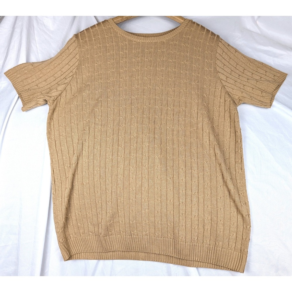 Alfred Dunner Vintage Short Sleeve Cable Knit Sweater Tan Shoulder Pads Small